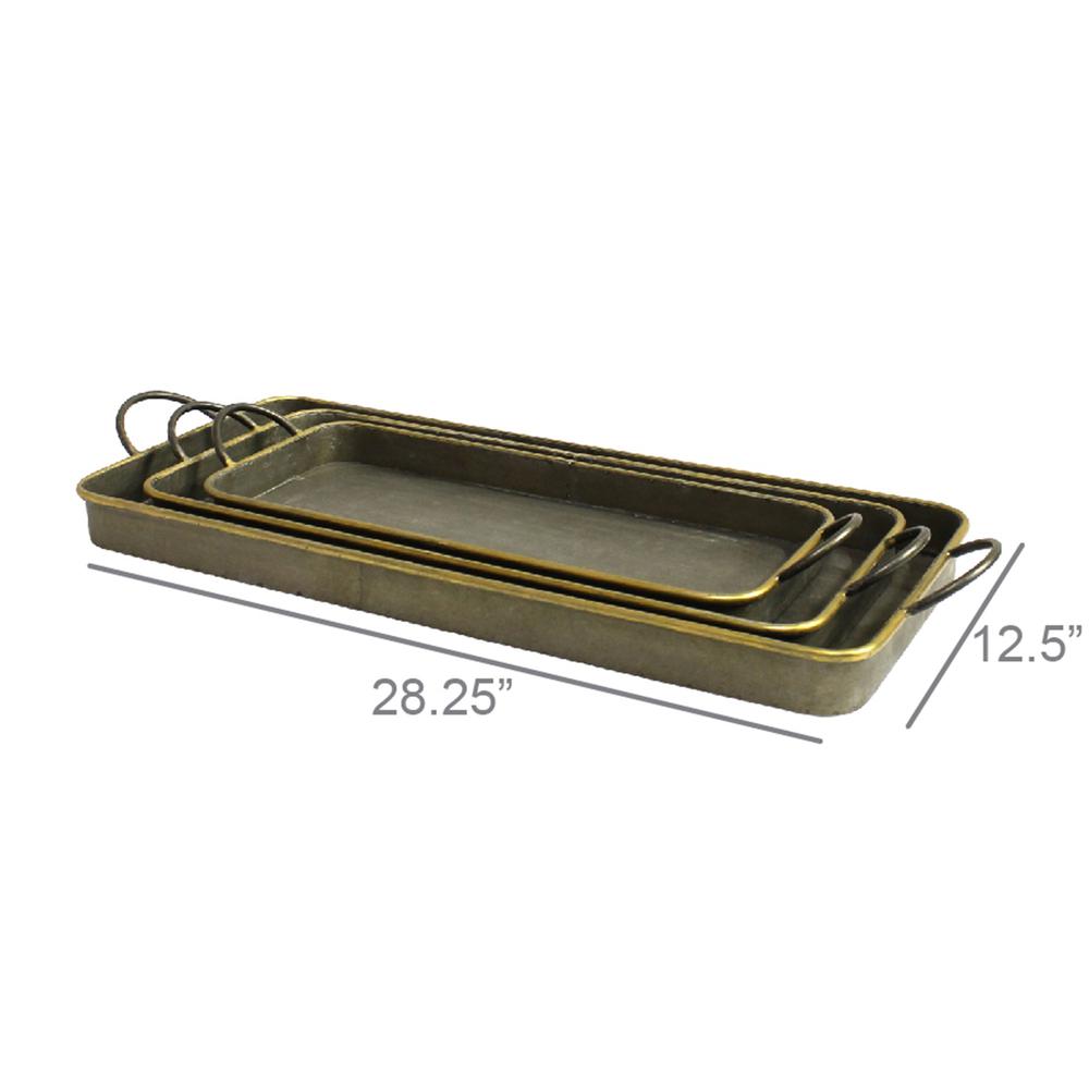Set of 3 Nesting Galvanized Metal and Gold Serving Trays - 384121. Picture 2