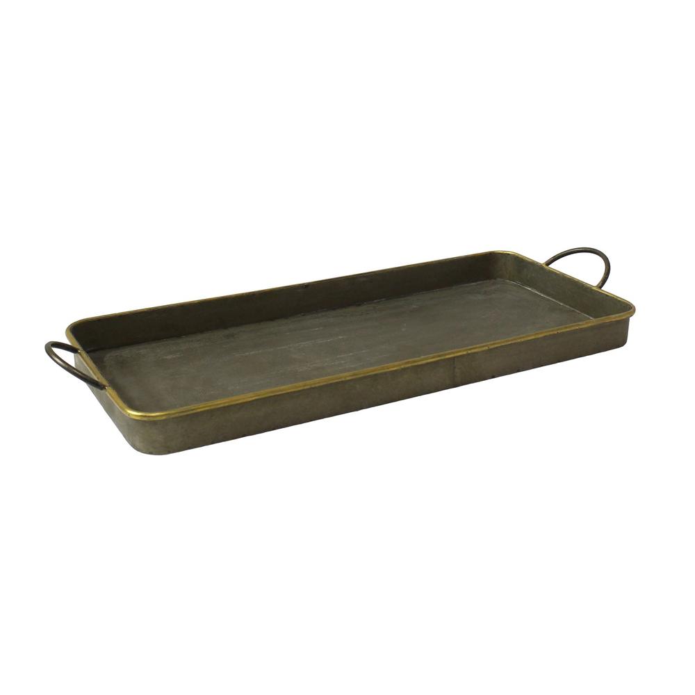 Set of 3 Nesting Galvanized Metal and Gold Serving Trays - 384121. Picture 3