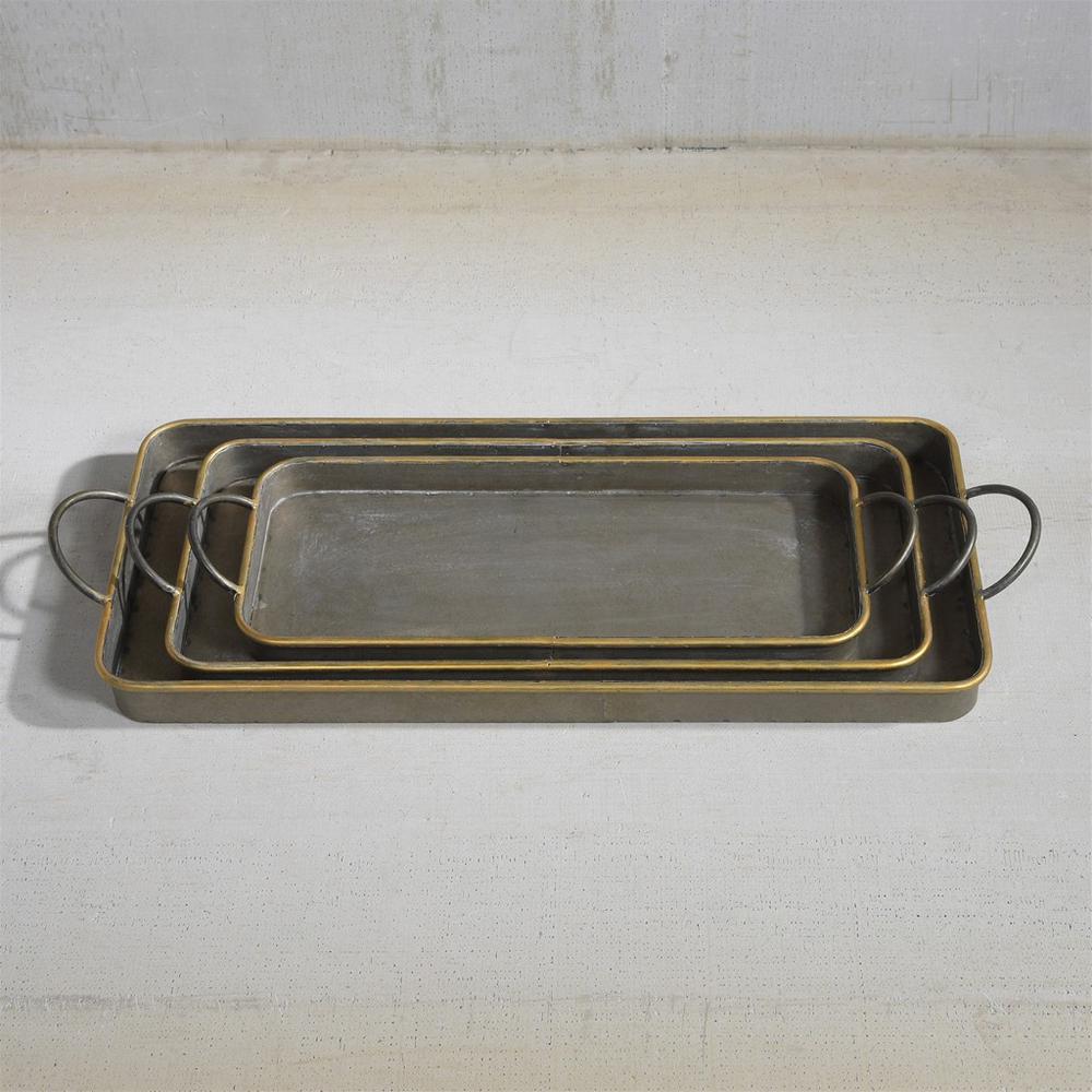 Set of 3 Nesting Galvanized Metal and Gold Serving Trays - 384121. Picture 8