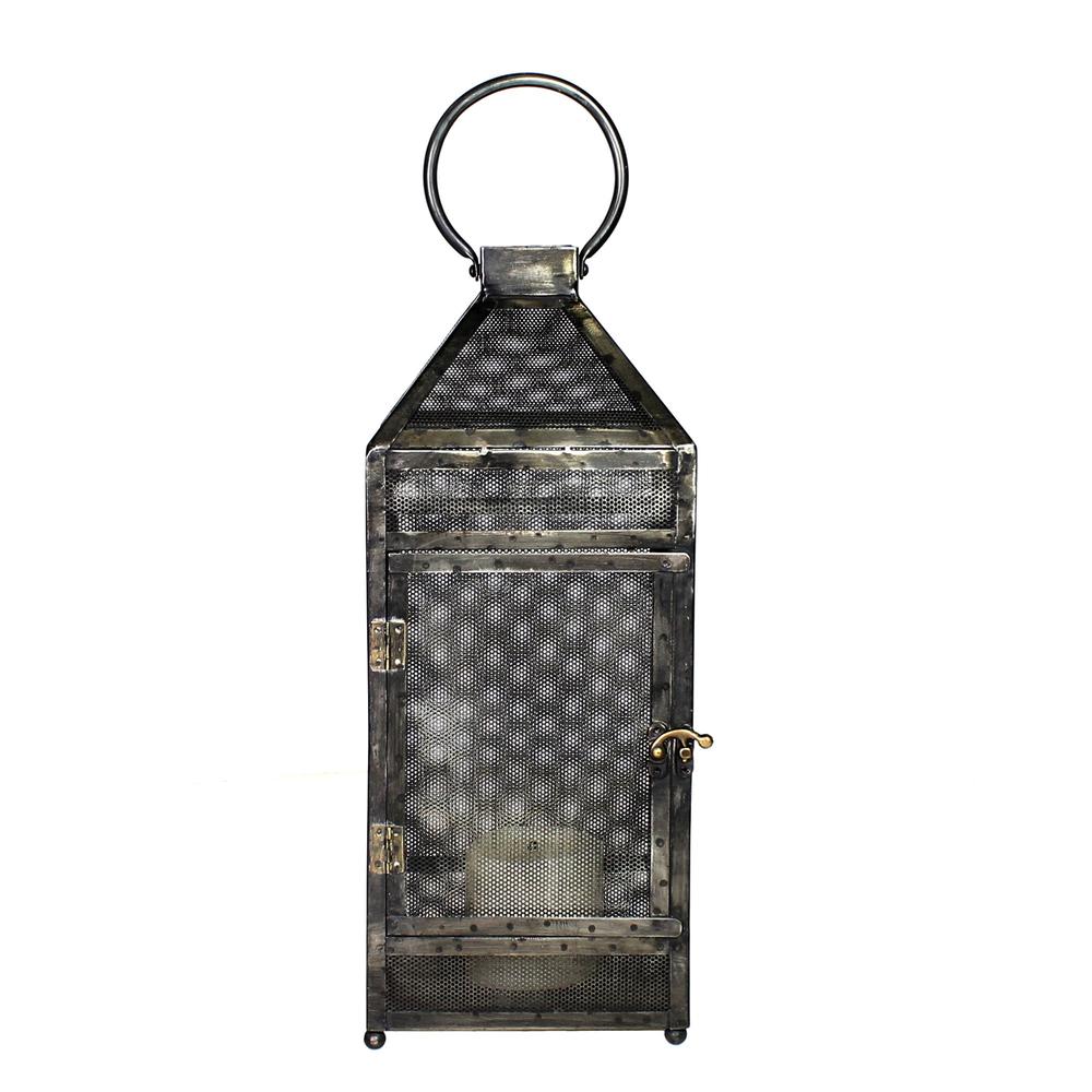Rustic Industrial Gray Mesh and Metal Lantern - 384122. Picture 1