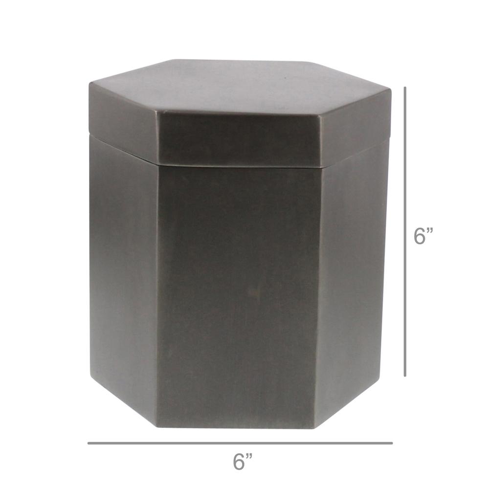 Burnished Black Hexagonal Metal Covered Canister - 384123. Picture 2