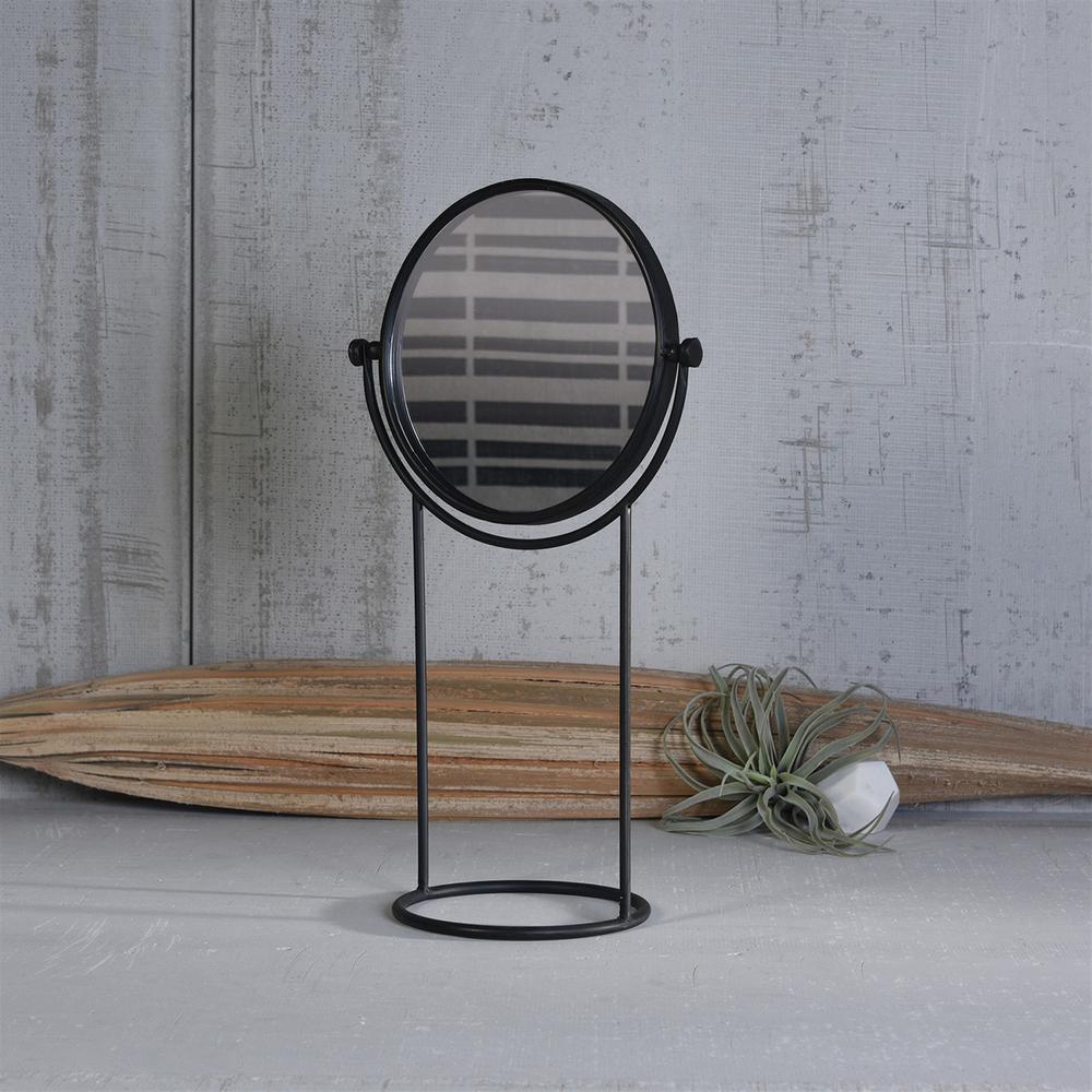 Black Tabletop Standing Round Vanity Mirror - 384124. Picture 4