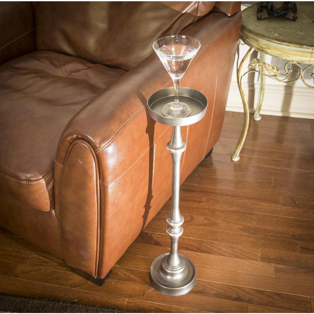 Brushed Silver Finish Drink Size Accent Table - 384133. Picture 5