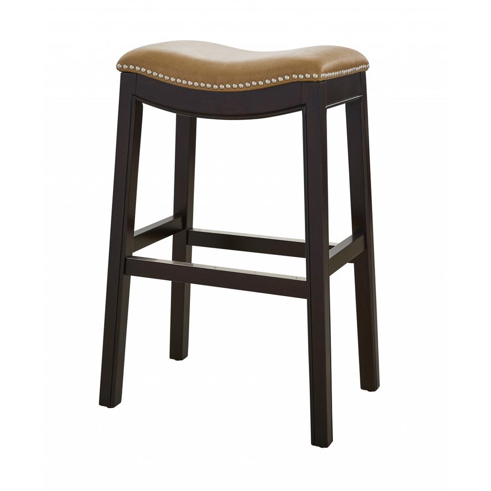 30" Espresso and Carmel Saddle Style Counter Height Bar Stool - 384135. Picture 1