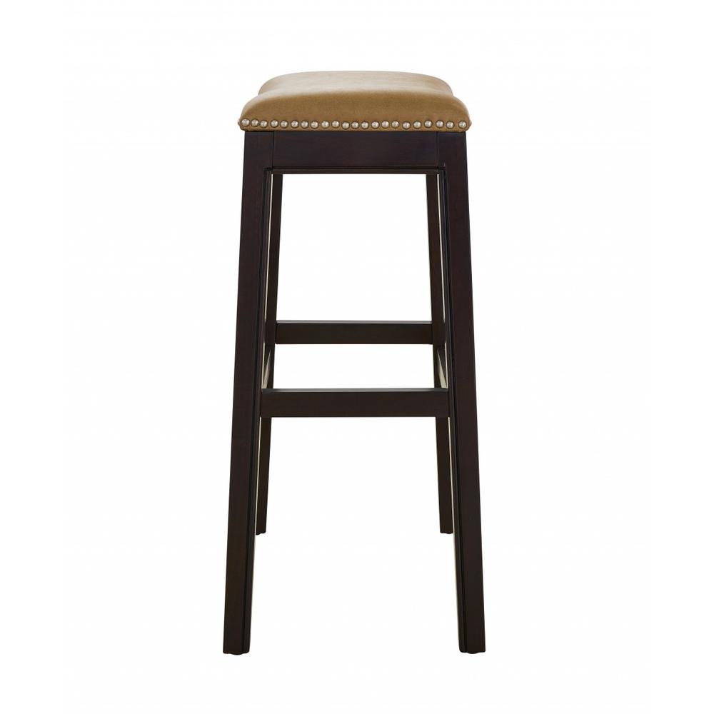 30" Espresso and Carmel Saddle Style Counter Height Bar Stool - 384135. Picture 4