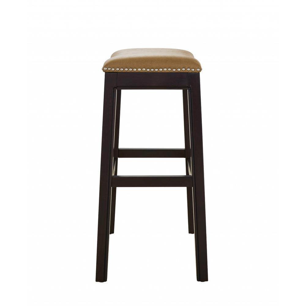 25" Espresso and Carmel Saddle Style Counter Height Bar Stool - 384136. Picture 2