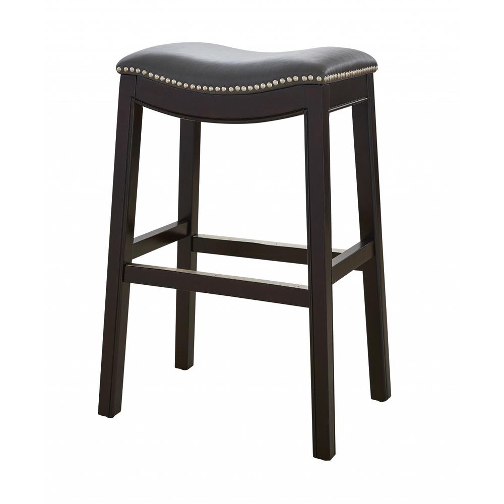 30" Espresso and Gray Saddle Style Counter Height Bar Stool - 384137. The main picture.