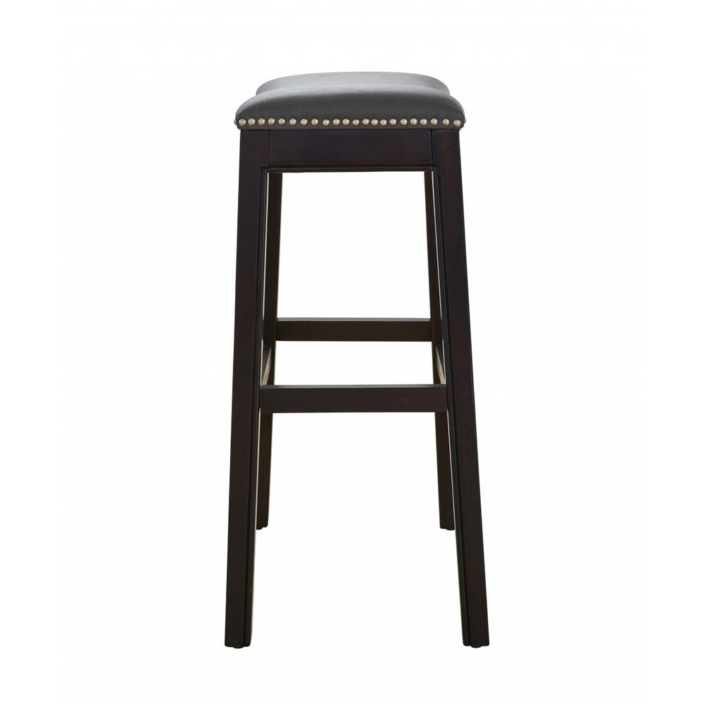 30" Espresso and Gray Saddle Style Counter Height Bar Stool - 384137. Picture 3