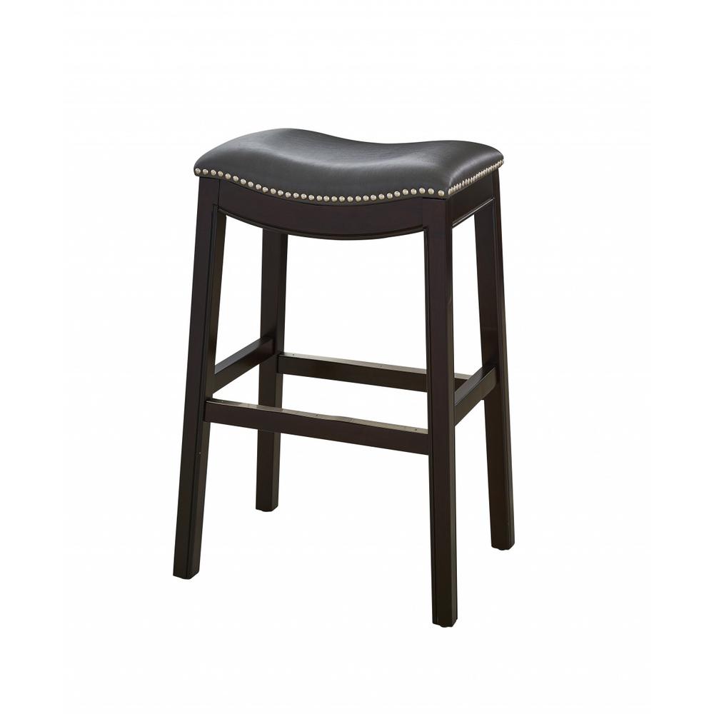 30" Espresso and Gray Saddle Style Counter Height Bar Stool - 384137. Picture 6