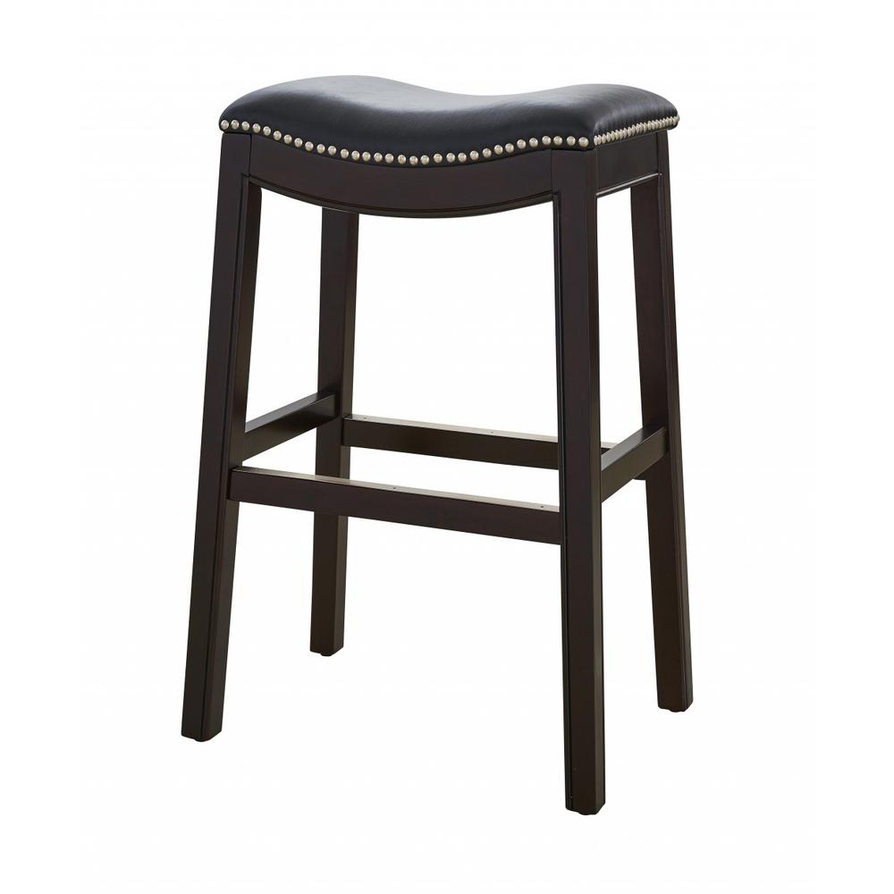 30" Espresso and Black Saddle Style Counter Height Bar Stool - 384139. Picture 1