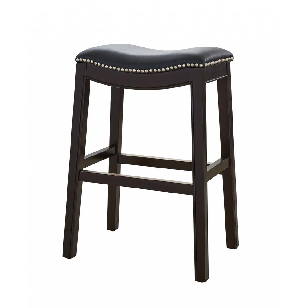 25" Espresso and Black Saddle Style Counter Height Bar Stool - 384140. Picture 1