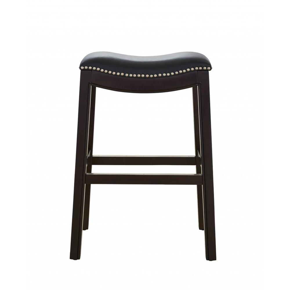 25" Espresso and Black Saddle Style Counter Height Bar Stool - 384140. Picture 2