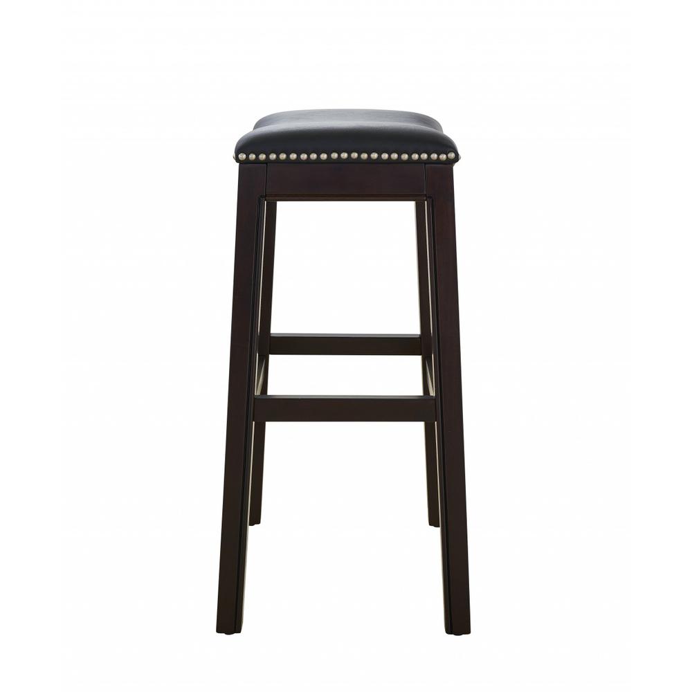25" Espresso and Black Saddle Style Counter Height Bar Stool - 384140. Picture 3
