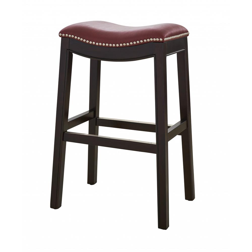 30" Espresso and Red Saddle Style Counter Height Bar Stool - 384141. Picture 1