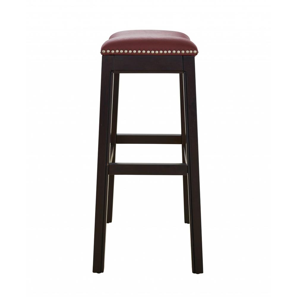 30" Espresso and Red Saddle Style Counter Height Bar Stool - 384141. Picture 3