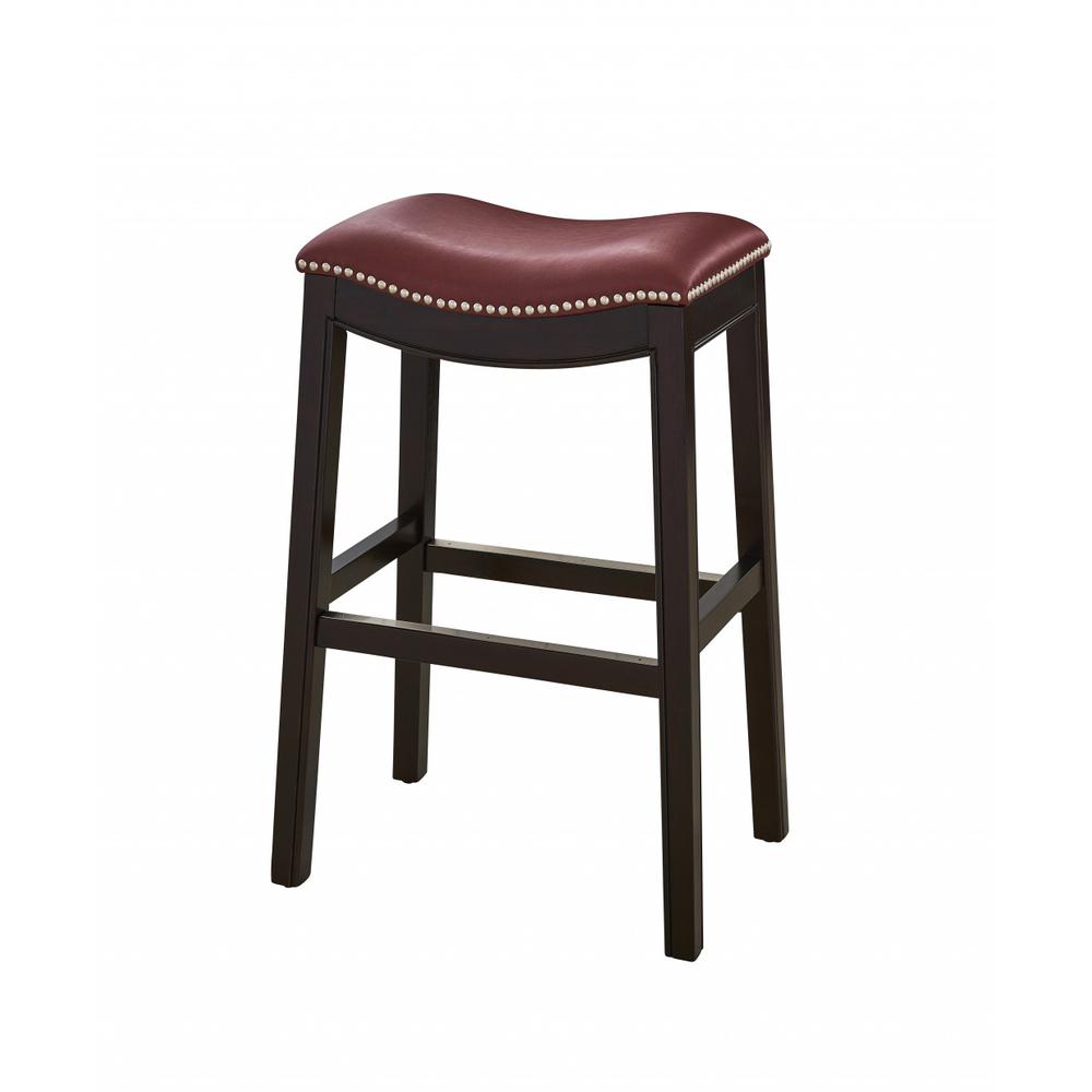 30" Espresso and Red Saddle Style Counter Height Bar Stool - 384141. Picture 4