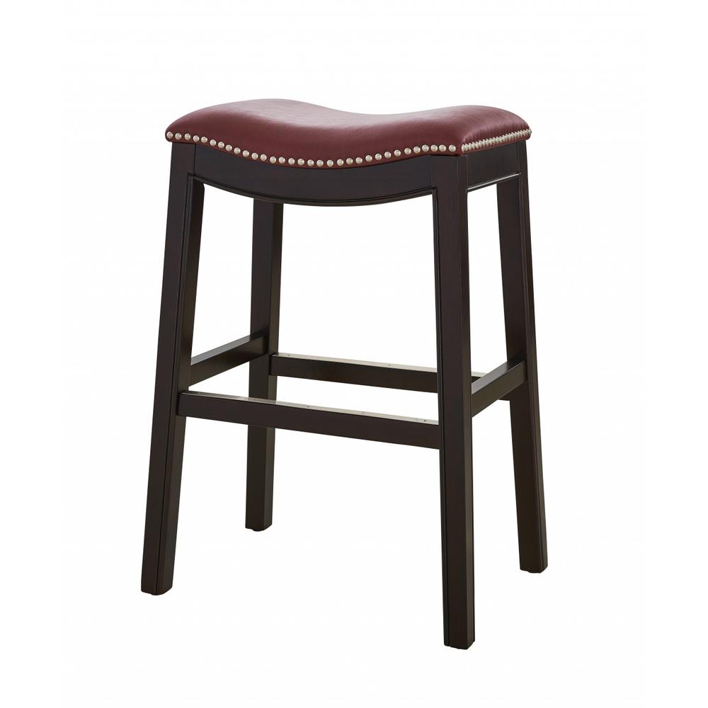 25" Espresso and Red Saddle Style Counter Height Bar Stool - 384142. Picture 1