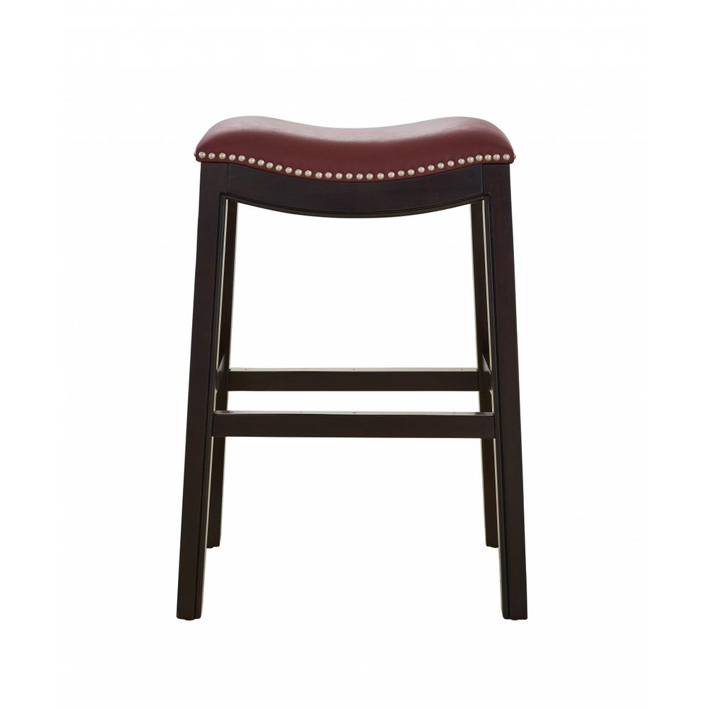 25" Espresso and Red Saddle Style Counter Height Bar Stool - 384142. Picture 2