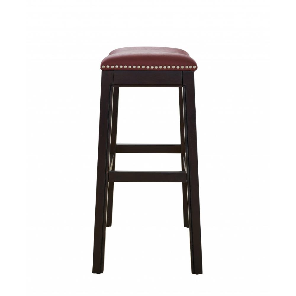 25" Espresso and Red Saddle Style Counter Height Bar Stool - 384142. Picture 3