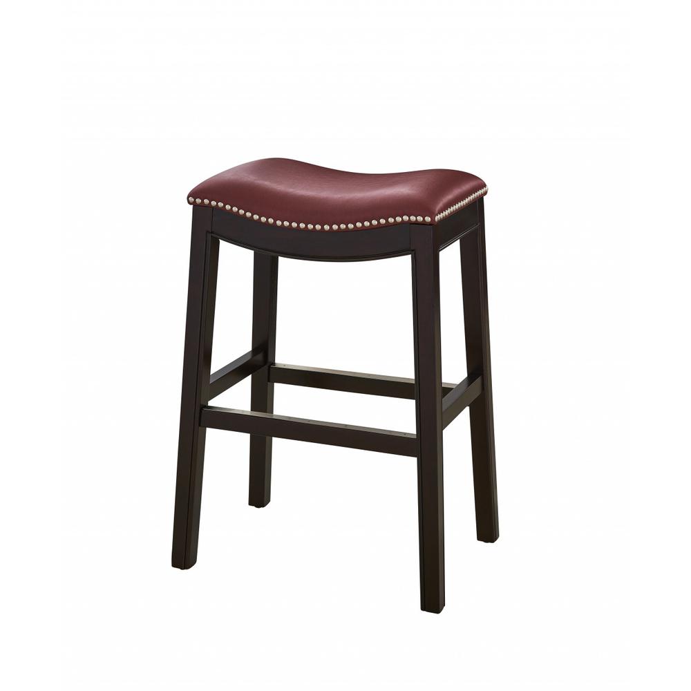 25" Espresso and Red Saddle Style Counter Height Bar Stool - 384142. Picture 4