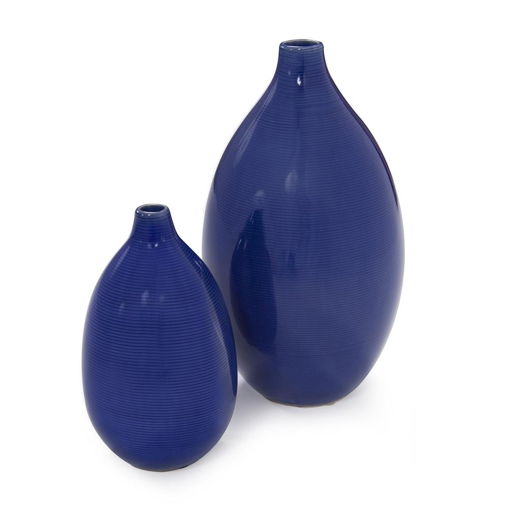 Set of 2 Deep Indigo Blue Ceramic Bulb Vases - 384166. Picture 1