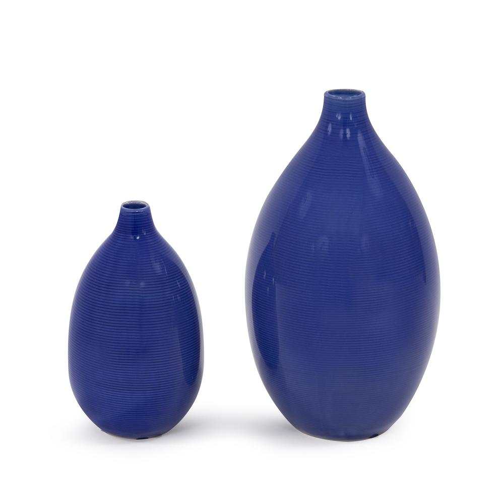 Set of 2 Deep Indigo Blue Ceramic Bulb Vases - 384166. Picture 3