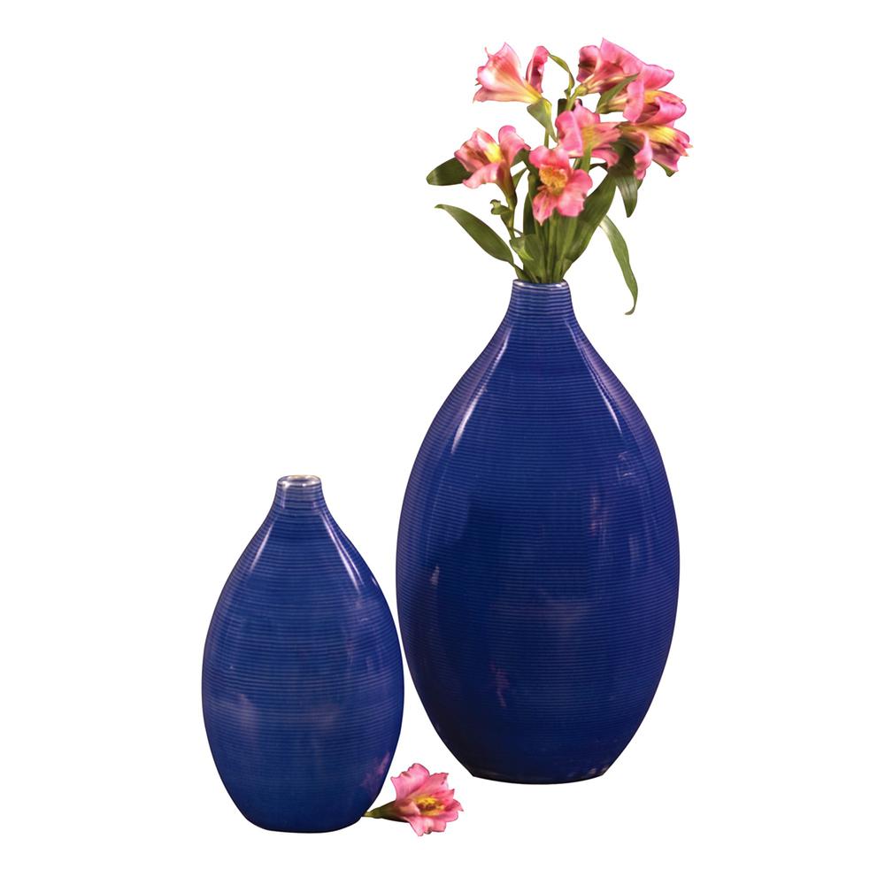 Set of 2 Deep Indigo Blue Ceramic Bulb Vases - 384166. Picture 5
