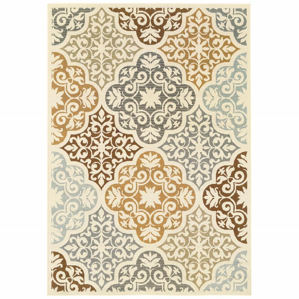 3' x 5' Ivory Grey Floral Medallion Indoor Outdoor Area Rug - 384190. Picture 1