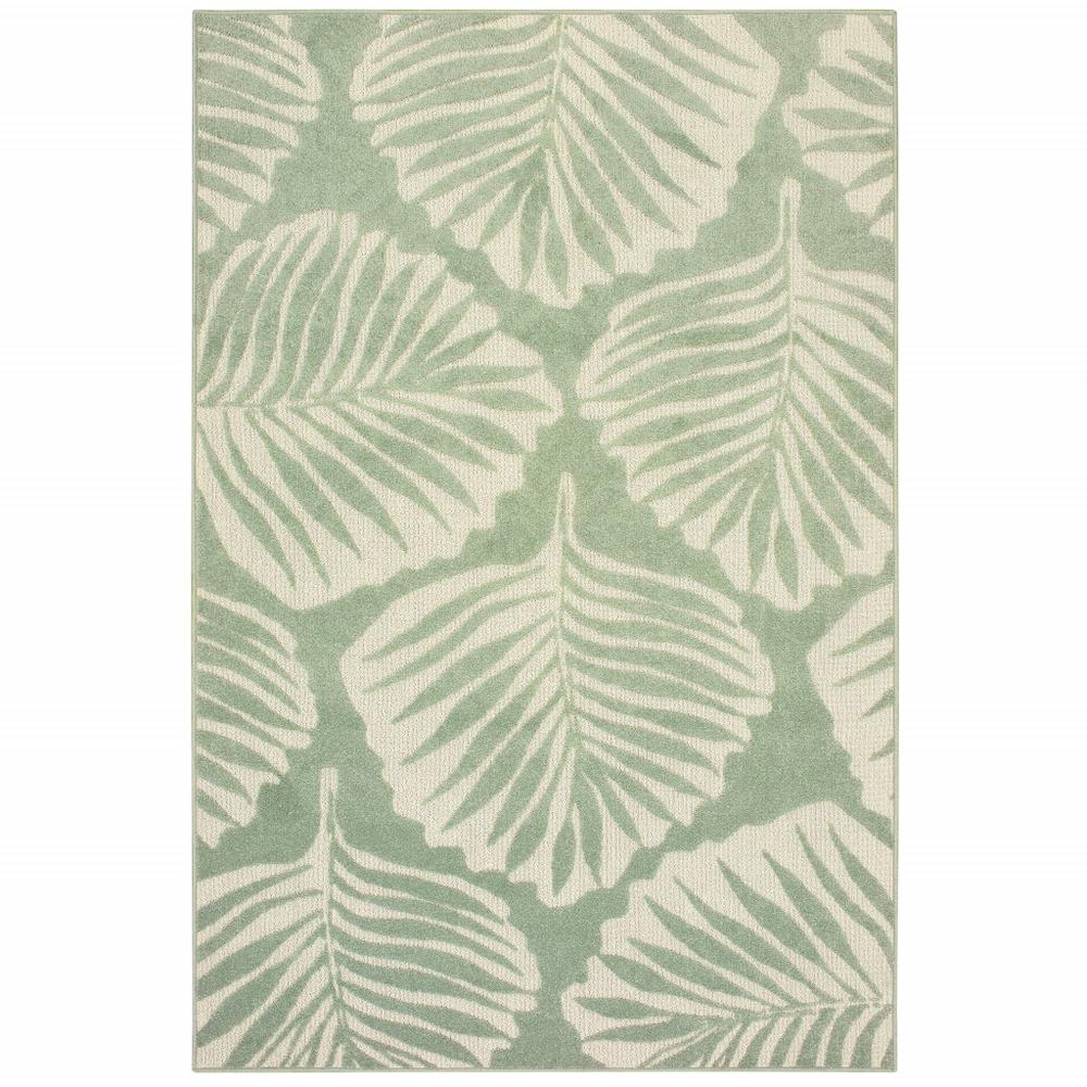 9' x 12' Tropical Light Green Ivory Palms Indoor Outdoor Rug - 384230. The main picture.