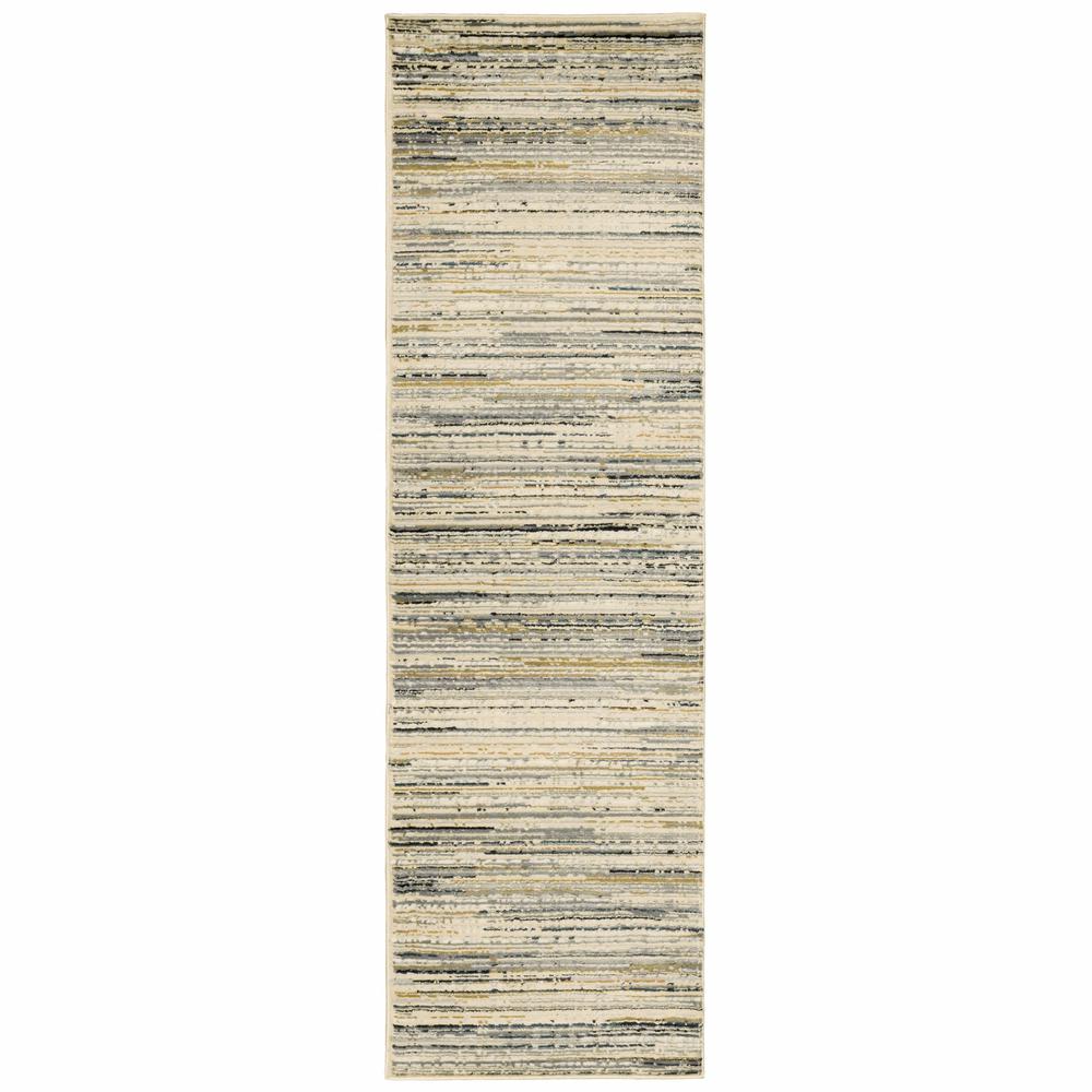 8' Ivory Sage Abtract Lines Indoor Runner Rug - 384231. Picture 1
