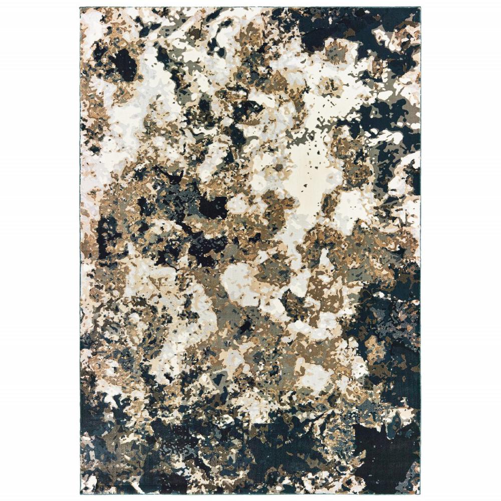 3' x 6' Ivory Navy Abstract Marble Indoor Area Rug - 384238. Picture 1