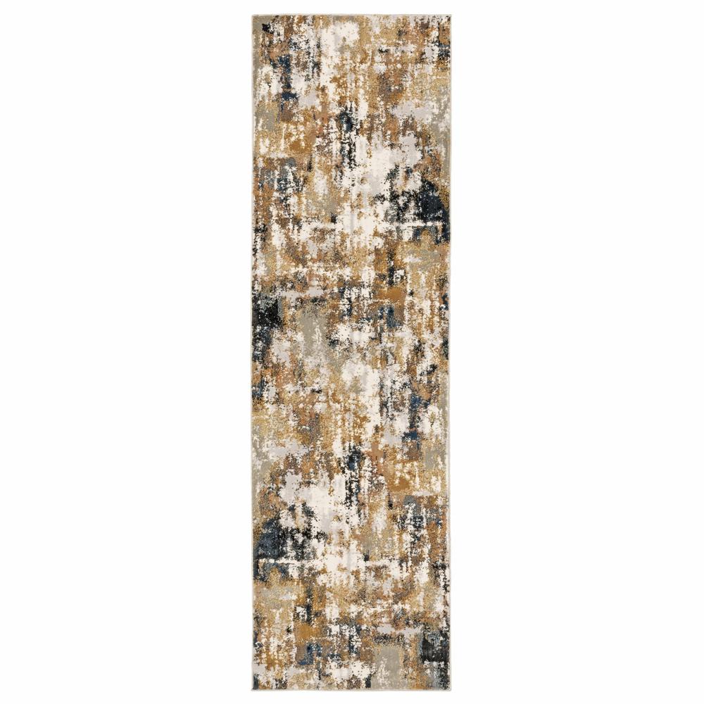 8' Ivory Gray Abstract Sectors Indoor Runner Rug - 384243. Picture 1