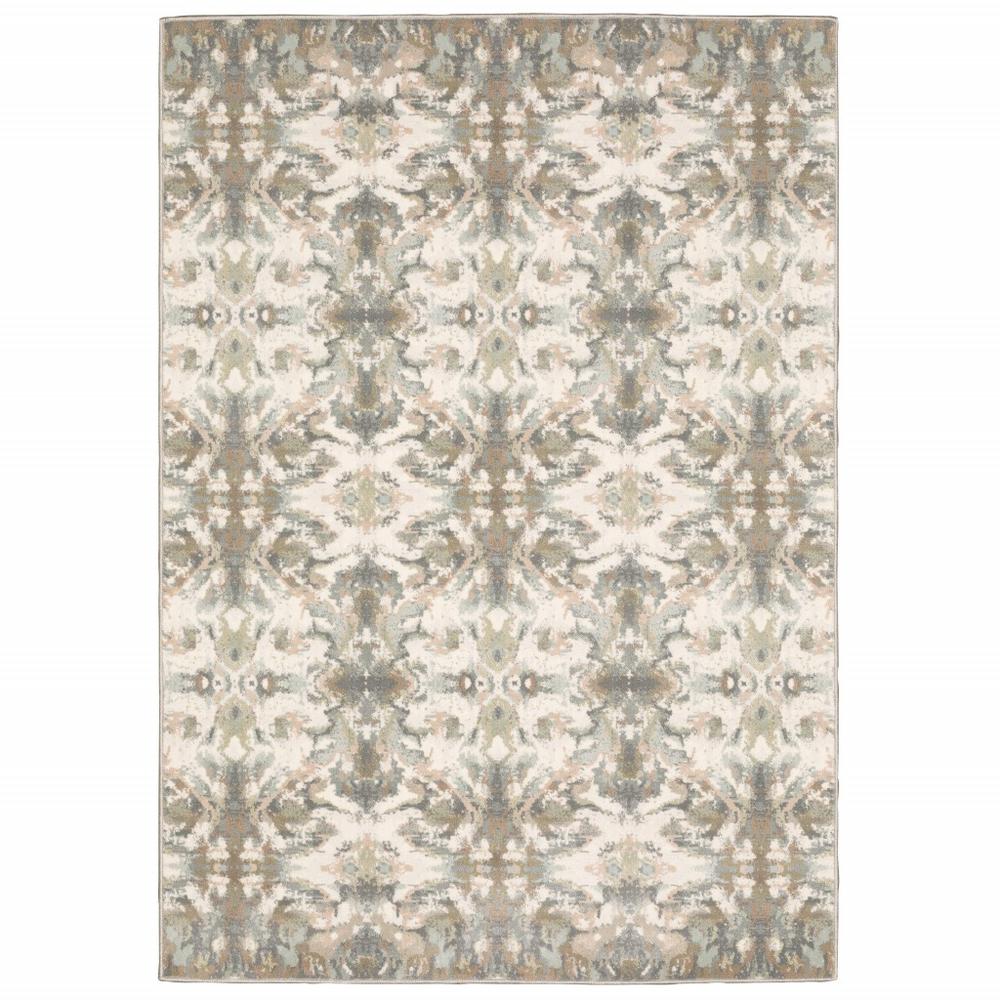 6' x 9' Ivory Gray Abstract Ikat Indoor Area Rug - 384282. Picture 1