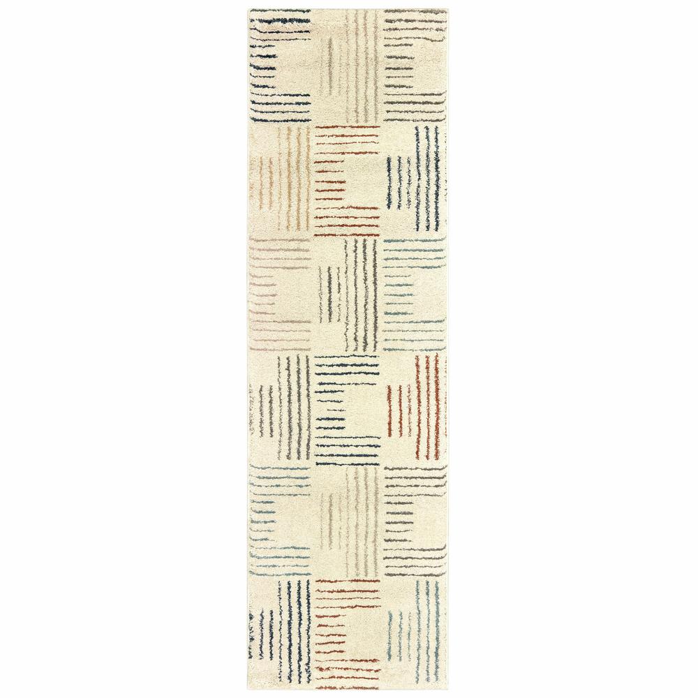 8' Ivory Multi Neutral Tone Scratch Indoor Runner Rug - 384293. Picture 1