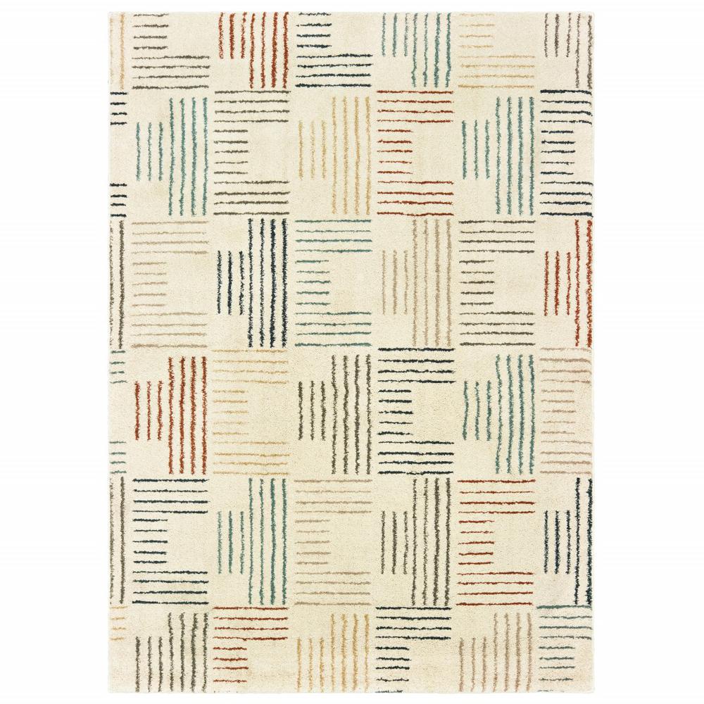 9' x 12' Ivory Multi Neutral Tone Scratch Indoor Area Rug - 384298. Picture 1