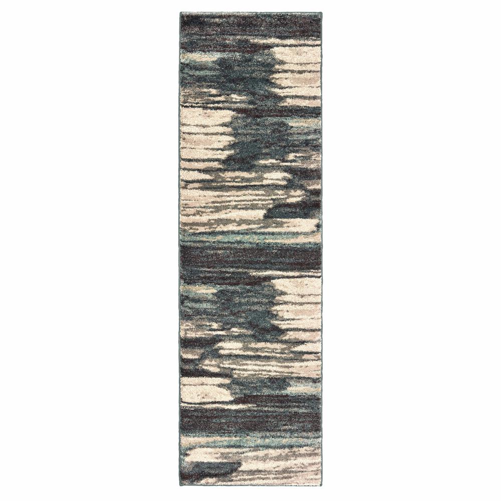 8' Ivory Blue Gray Abstract Layers Indoor Runner Rug - 384300. Picture 1