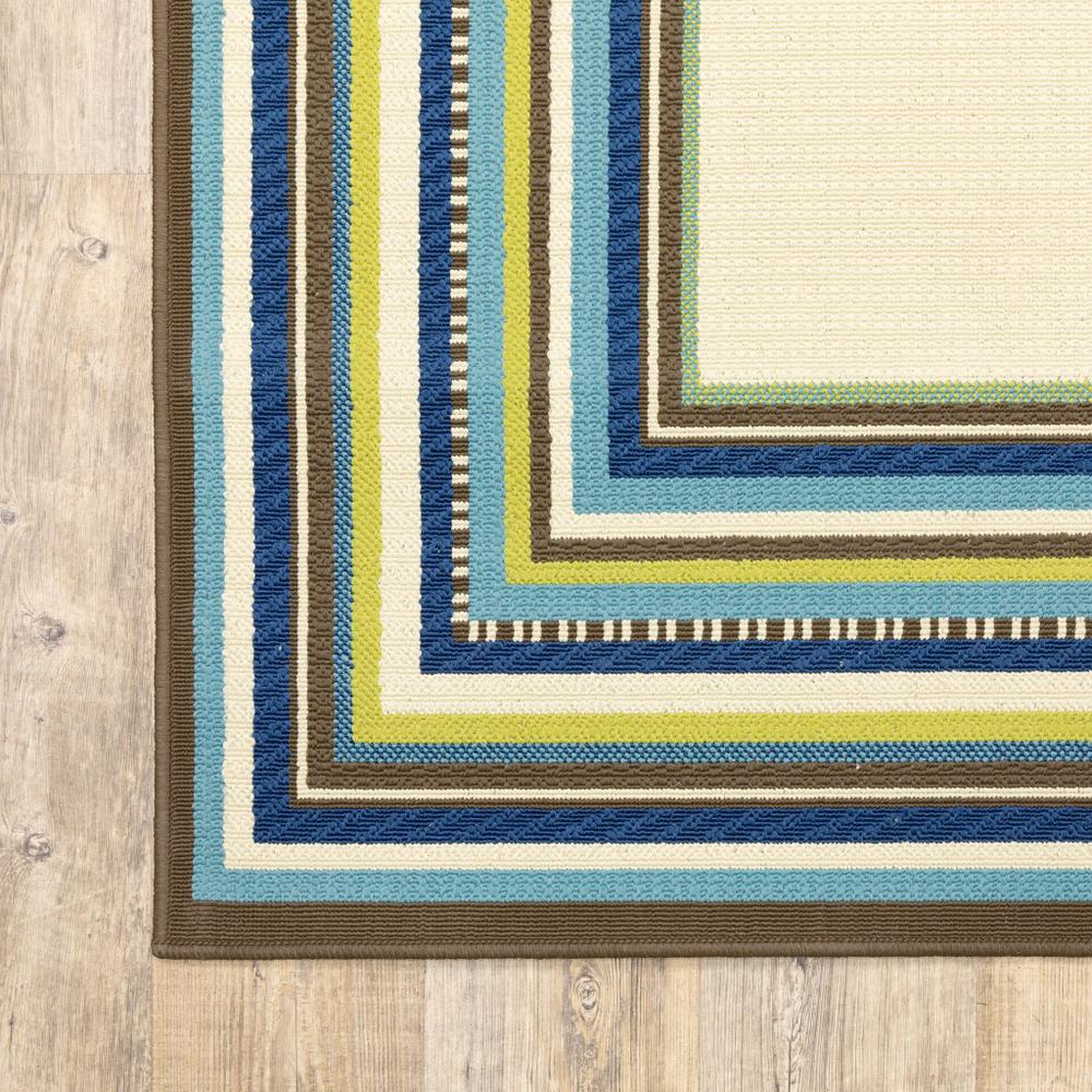 8' Ivory Mediterranean Blue and Lime Border Indoor Outdoor Runner Rug - 384306. Picture 3