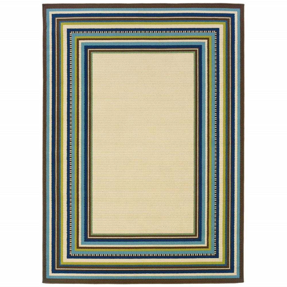 6' x 9' Ivory Mediterranean Blue and Lime Border Indoor Outdoor Area Rug - 384310. The main picture.