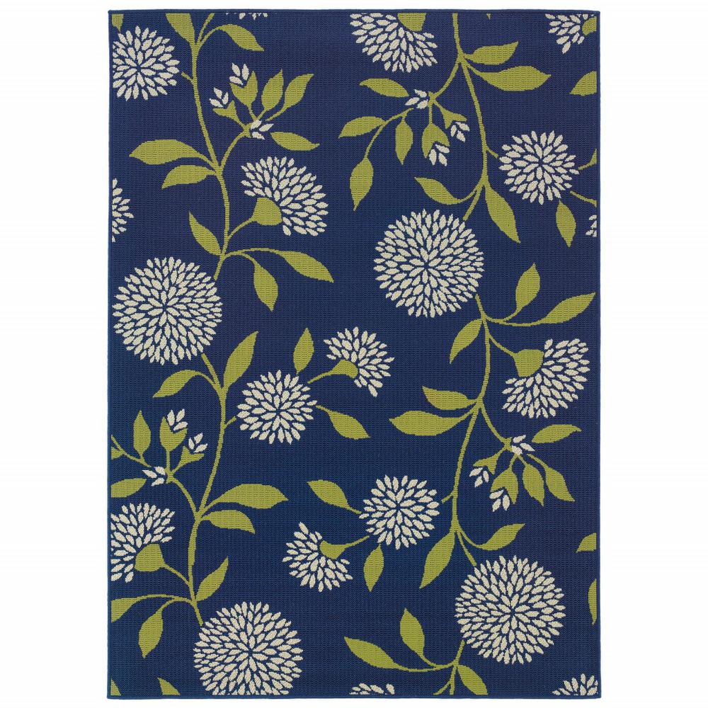 7' x 10' Indigo and Lime Green Floral Indoor or Outdoor Area Rug - 384319. The main picture.