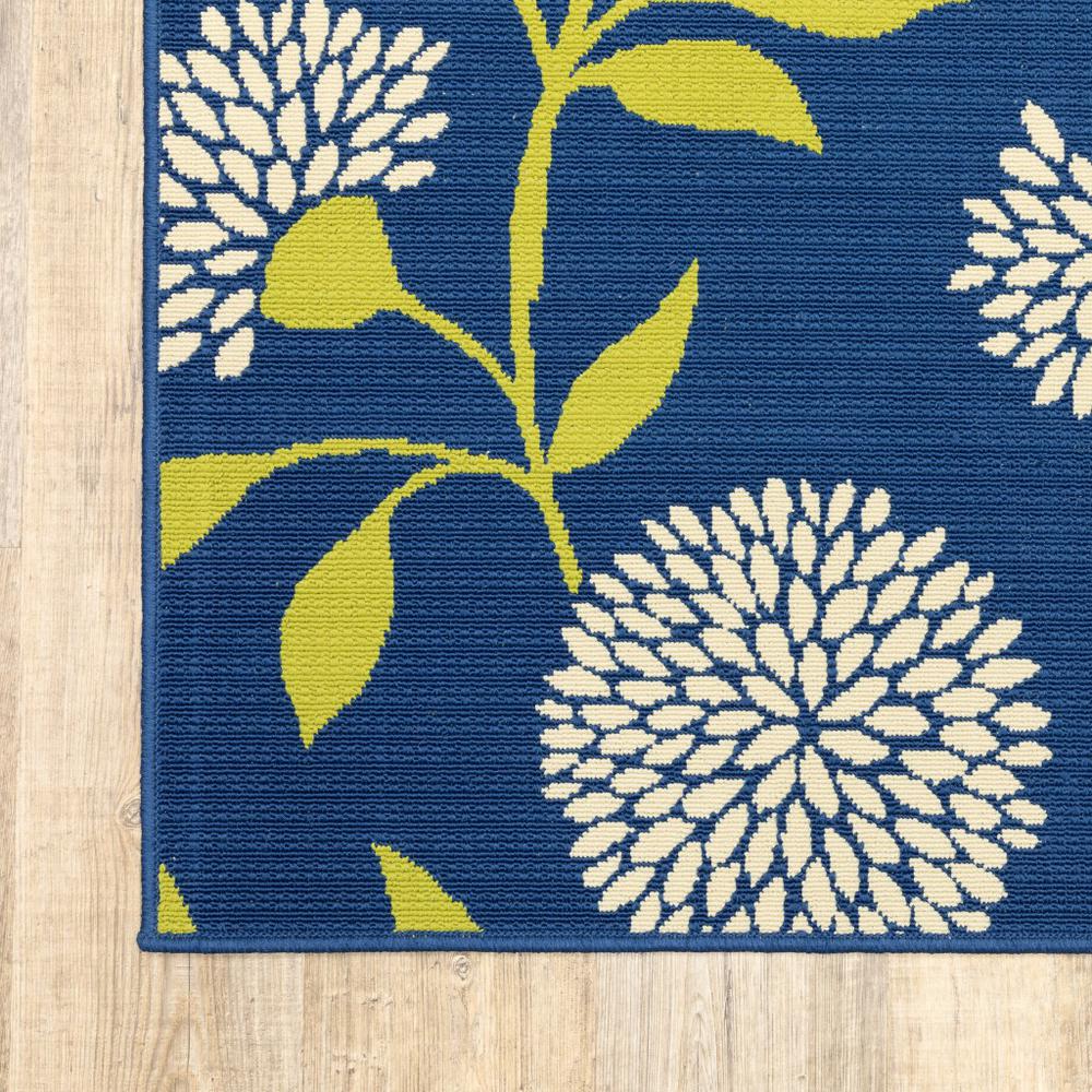 7' Round Indigo and Lime Green Floral Indoor or Outdoor Area Rug - 384320. Picture 3