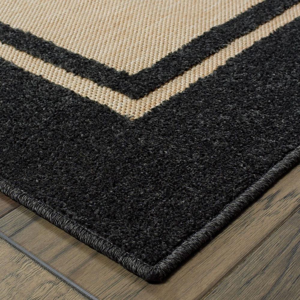 8' Sand and Black Border Indoor Outdoor Runner Rug - 384336. Picture 2