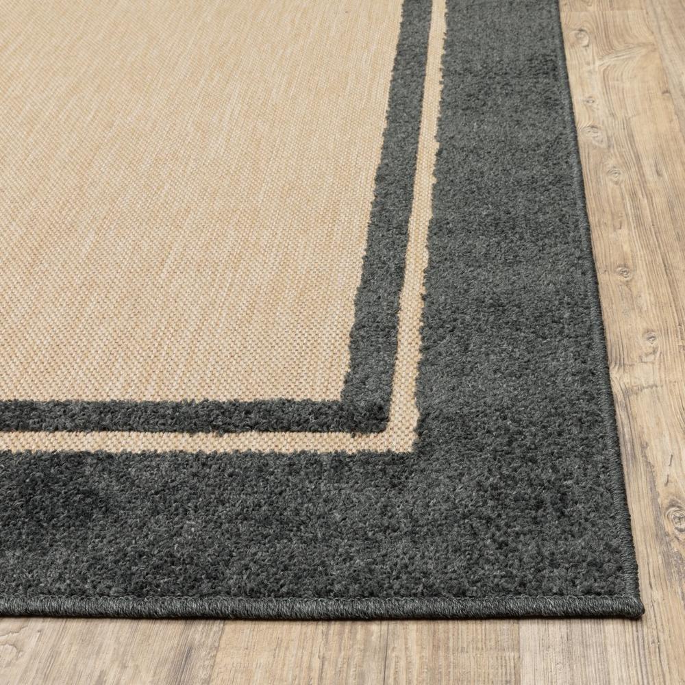 8' Sand and Black Border Indoor Outdoor Runner Rug - 384336. Picture 3