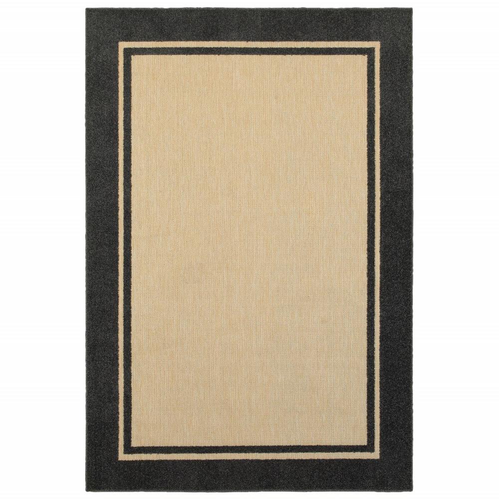 3' x 6' Sand and Black Border Indoor Outdoor Area Rug - 384337. Picture 1