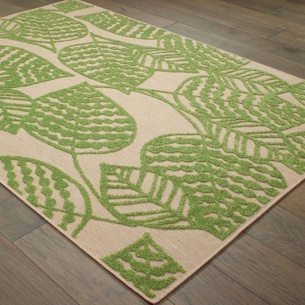 6' x 9' Sand and Lime Green Leaves Indoor Outdoor Area Rug - 384345. Picture 3