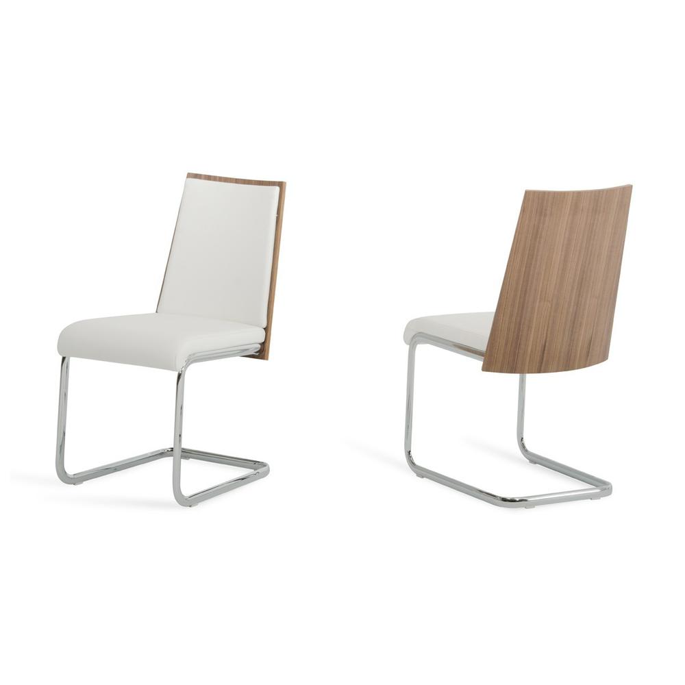 Set of 2 Modern White Faux Leather and Walnut Finish Dining Chairs - 384362. Picture 2
