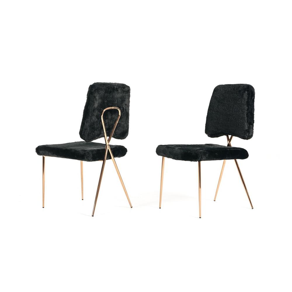 Set of 2 Glam Modern Black Faux Fur Dining Chairs - 384365. Picture 1