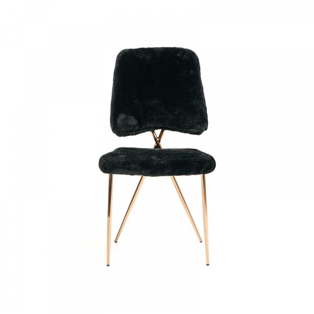 Set of 2 Glam Modern Black Faux Fur Dining Chairs - 384365. Picture 2