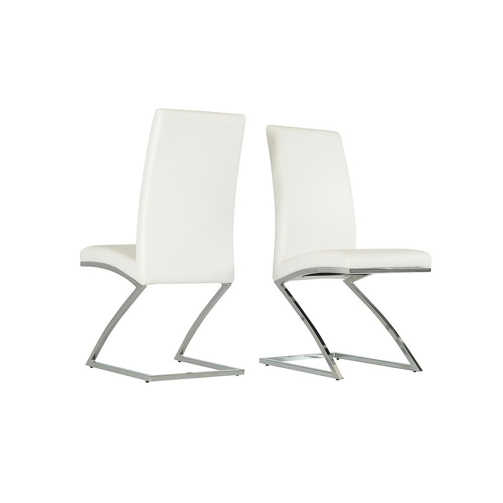 Set of 2 Modern White Faux Leather and Chrome Dining Chairs - 384366. Picture 1