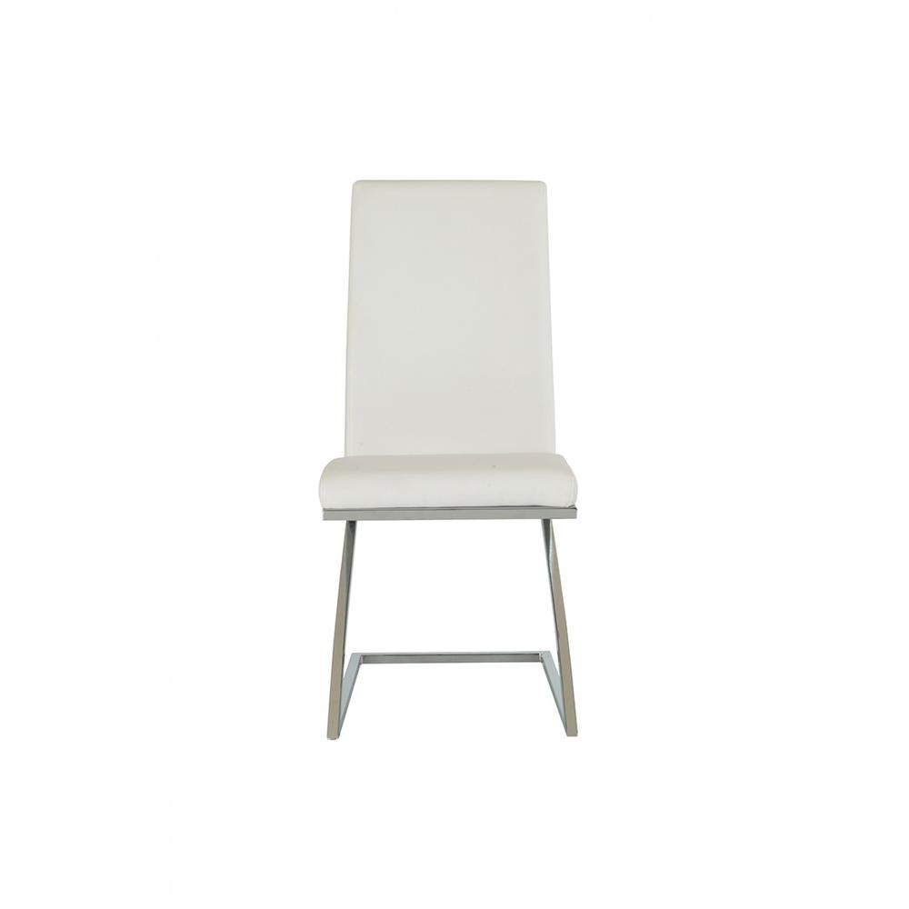 Set of 2 Modern White Faux Leather and Chrome Dining Chairs - 384366. Picture 2