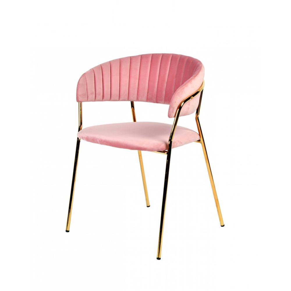 Set of 2 Curved Chic Pink and Gold Velour Dining Chairs - 384374. Picture 1